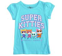 Disney Juniors Super Kitties - Maglietta a maniche corte da ragazza, motivo: Ginny, Sparks, Bitsy, Buddy, Turchese(01), 4-5
