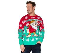 Disney Natale Maglione Uomo, Girocollo con Maniche Lunghe Pullover - Regalo Uomo e Adolescente (Rosso/Verde Acqua Grumpy, M)