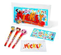Disney Mickey and Friends - Astuccio per matite con Topolino e amici | Mickey and Friends - Set di cancelleria con 3 penne, astuccio per penna, adesivi, articoli per la scuola di Topolino per