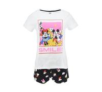 Disney Mickey And Friends T-Shirt e Shorts per Donna, Pigiama in Morbido Cotone, Set 2 Pezzi Minnie Topolino Paperino Daisy Pluto e Pippo | Taglia XL | Bianco