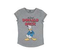 Disney Mickey Classic Mad Donald Women's Organic Rolled Sleeve T-Shirt, Melange Grigio, XL Donna