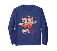 Disney Mickey & Minnie Holiday Ice Skating Christmas Sketch Maglia a Manica