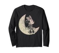 Disney Mickey Minnie On The Moon Maglia a Manica, Unisex per adulti, Nero, S