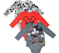 Disney Mickey Mouse Baby Boys Creeper Short Sleeve 3 Pack Bodysuits 0-3 Months Red/Grey