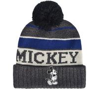 Disney Mickey Mouse Beanie Cappellino Invernale a Righe con Polsino e Pom, Nero, Taglia Unica, Nero, Taglia Unica