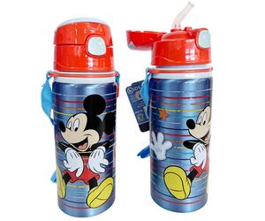 Disney Mickey Mouse Borraccia in Alluminio 600ml con Cannuccia Bambini n/termica
