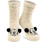 Disney Mickey Mouse - Calzini da casa a maglia, con orecchie e fodera in sherpa, per donna, morbidi, invernali, caldi, taglia unica, colore bianco, bianco, 38/43 EU