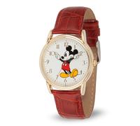 Disney Mickey Mouse Cardiff - Orologio analogico al quarzo con lancette articolate, per adulti, con cinturino in pelle, Rosso, Cinturino