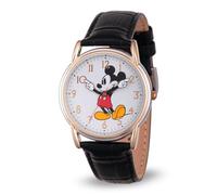 Disney Mickey Mouse Cardiff - Orologio analogico al quarzo con lancette articolate, per adulti, con cinturino in pelle, oro, marrone, Classico
