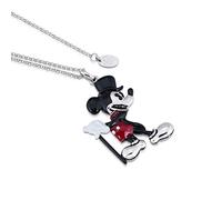 Disney Mickey Mouse - Collana placcata in oro bianco con smalto rosso, bianco e nero