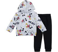 Disney Mickey Mouse - Completo natalizio in pile con felpa con cappuccio e pantaloni, per neonati e bambini grandi (0-3 mesi - 14-16), nero/grigio, 7-8