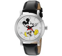 Disney Mickey Mouse - Orologio analogico al quarzo con lancette articolate, per adulti, Argento, Argento, Nero Piatto, Vintage