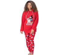 Disney Mickey Mouse Pigiama Donna Set | Felpa con Cappuccio Borg Rossa da Donna per Adulti con Pantaloni Legging | Personaggio Animato Ricamato Argento Oro | Regali di Merchandising