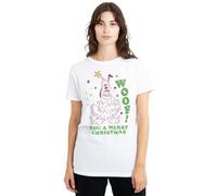 Disney Mickey Mouse Pluto WOOF You a Merry Christmas Ladies T Shirt, White, Bianco, XL Donna