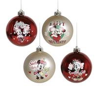 Disney Mickey Mouse SET di palline per albero di Natale, INFRANGIBILI, decorazioni natalizie in PLASTICA 7 cm, SET 4 pezzi (B)