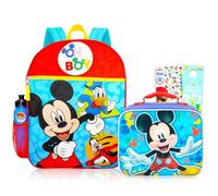 Disney Mickey Mouse - Set zaino e portapranzo per bambini - Bundle con zaino colorato Topolino, borsa per il pranzo colorata Topolino, tatuaggi e altro | Zaino Mickey per ragazzi