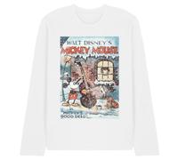 Disney Mickey Mouse Vintage Poster Christmas Good Deed Long Sleeve T Shirt, White, Bianco, L Unisex-Adulto