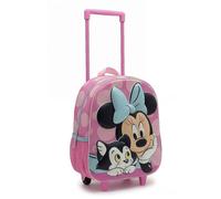 Zaino trolley 3D Minnie Mouse per bambina, zaino per la scuola con ruote e manico telescopico, tasche laterali in rete, motivo a pois, licenza ufficiale, taglia unica