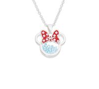 Disney Minnie Argento Placcato Ottone con Fiocco Rosso Smalto Marzo Pietra Galleggiante Collana CF00308SMARL-Q.PH, Misura Unica, Ottone, Senza Pietre preziose