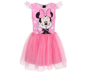 Disney Minnie Mouse Abito Rosa con Tulle, Maniche Corte, Abito da Bambina 8-9 Anni