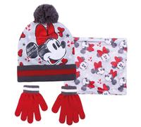 Disney Minnie Mouse Berretto con Pompon + Sciarpa da Snodo + Guanti Set da 3 Pezzi per Inverno Regalo Confezionato per Ragazze, rosso e bianco , Taglia unica