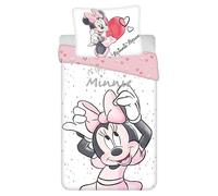 DISNEY Minnie Mouse Bianco-rosa DOPPIO LATO, biancheria da letto per bambini con cerniera, 100% COTONE 140x200+70x90cm OEKO-TEX (G)