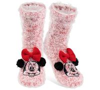 Disney Minnie Mouse - Calzini da casa con fiocco e fodera in sherpa per donna, morbidi, invernali, caldi, taglia unica, colore rosso, Colore: rosso, 38/43 EU