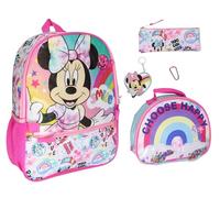 Disney Minnie Mouse Choose Happy, set da 5 pezzi, zaino, portapranzo, portachiavi, astuccio con moschettone, rosa, taglia unica