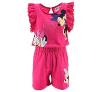 Disney Minnie Mouse Completo Estivo Bambina, Top con Rouches e Pantaloncini, 100% Cotone (Fucsia, 3 Anni)