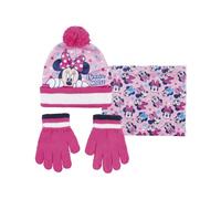 Disney Minnie Mouse da 3-7anni Cappello Pompon con Scaldacollo Guanti Invernale
