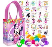 Disney Minnie Mouse Easter Egg Hunt Supplies - Bundle con 12 uova di Pasqua in plastica riempibili, 70 tatuaggi, 45+ tatuaggi primaverili, mini borsa cestino | Set di caccia pasquale Minnie Mouse
