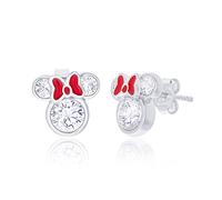 Disney Minnie Mouse gioielli da donna, in argento Sterling con zirconi cubici e smalto rosso fiocco dettaglio orecchini, Misura unica, Argento sterling