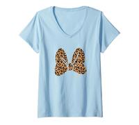 Disney Minnie Mouse Large Animal Print Bow Maglietta con Collo a V
