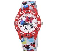 Disney Minnie Mouse - Orologio analogico con lunetta in acciaio inox e cinturino in nylon, Rosso, Multi Bianco, Minnie Plastic Watches 6 - Cassa rossa/cinturino in nylon bianco