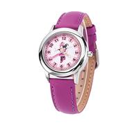 Disney Minnie Mouse - Orologio analogico per bambini con cinturino in pelle per insegnare l'ora in acciaio inossidabile (cassa semplice), viola, viola, Viola