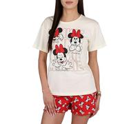 Disney Minnie Mouse Pigiama da Donna in Cotone a Maniche Corte, per L'Estate a Due Pezzi, 100% Cotone (IT, Numero, 40, Regular, Regular, Bianco e Rosso)