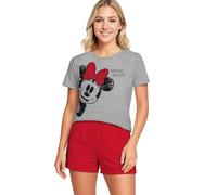 Disney Minnie Mouse Pigiama da donna - Pigiama a maniche corte con pantaloncini grigio/rosso, grigio/rosso, XXL