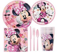 Disney Minnie Mouse - Set di accessori per feste di compleanno, con piatti per torte e pranzo, posate, tazze, tovaglioli (8 ospiti)