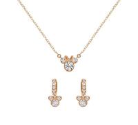Disney Minnie Mouse SF00488PRWL.PH - Parure composta da collana e orecchini a cerchio placcati in oro rosa con cristalli trasparenti, Misura unica, Ottone, Cristallo
