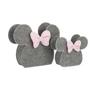 Disney Minnie Mouse Shaped Grey and Pink 2 Piece Felt Nursery Storage Caddy - 1 Large, 1 Small