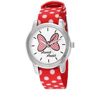 Disney Minnie Mouse W002877 - Orologio da donna in lega argentata, reversibile, con cinturino in nylon a pois bianchi, colore: rosso, Rosso, Cinturino