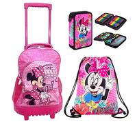 Disney Minnie Set Grande Zaino Trolley con Ruote + Astuccio + Sacca Scuola