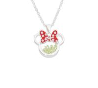 Disney Collana Minnie - Ottone placcato argento, fiocco smalto rosso, pietra nascita agosto