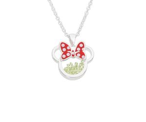 Disney Minnie Silver Plated Brass with Red Enamel Bow August Birthstone Floating Stone Necklace CF00308SAUGL-Q.PH