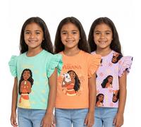 Disney Moana Magliette per Ragazze | Moana Top Multipack Confezione da 3 | 100% Cotone | Maniche Corte Età 2-12 Anni, multicolore, 4-5 Anni