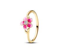 Disney Moana Pink Plumeria 14k Oro Plated Ring with Clear Cubic Zirconia And Shaded Pink Enamel