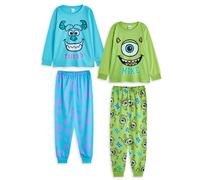 Disney Set pigiami per ragazzi Monster Inc, confezione da 2 | Top a maniche lunghe con grafica Sully e Mike per bambini e pantaloni pigiama a gamba lunga in blu e verde | Indumenti da notte con stampa