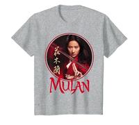 Disney Mulan Live Action Mulan Circle Ritratto Logo Maglietta, Bambini, Grigio Melange, 10 anni