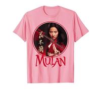 Disney Mulan Live Action Mulan Circle Ritratto Logo Maglietta, Uomo, Rosa, L