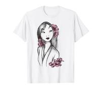 Disney Mulan Sketched Floral Hair Portrait Maglietta